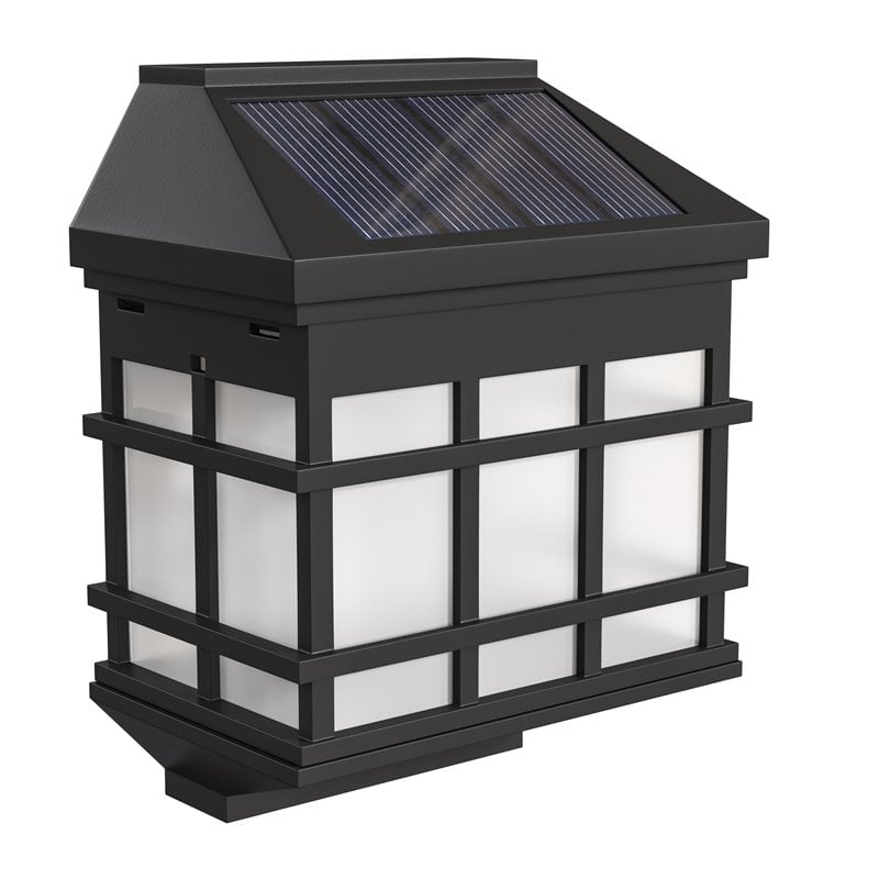 Pemberly Row Plastic Wall Mount LED Solar Light in Black (Set of 6)