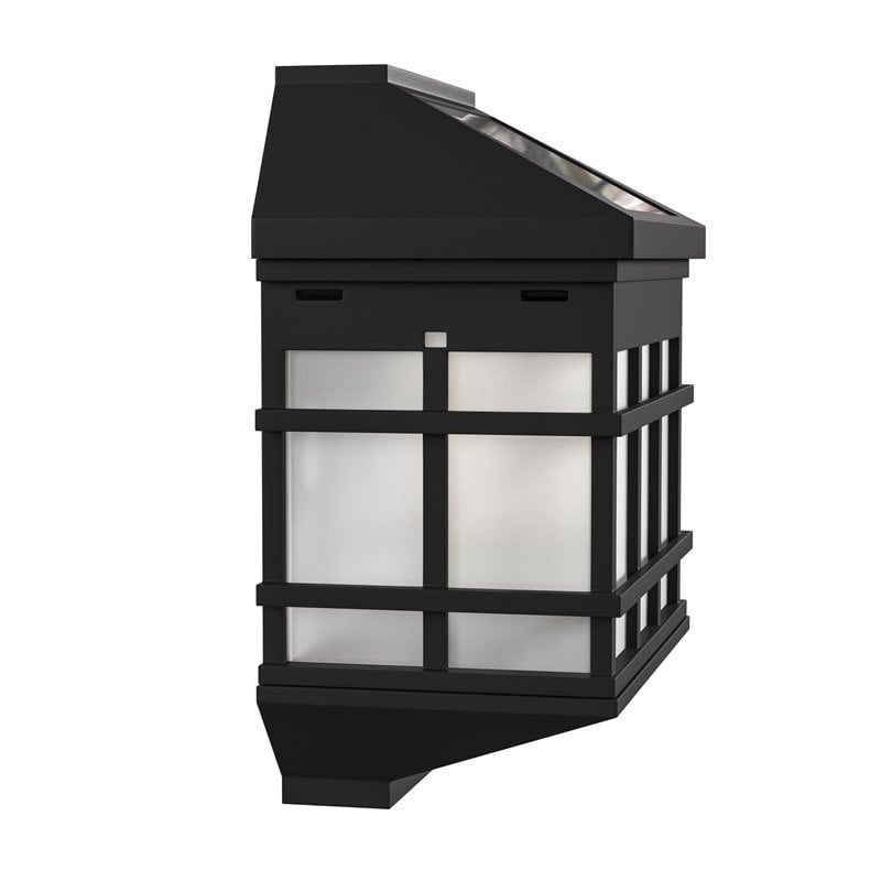 Pemberly Row Plastic Wall Mount LED Solar Light in Black (Set of 6)