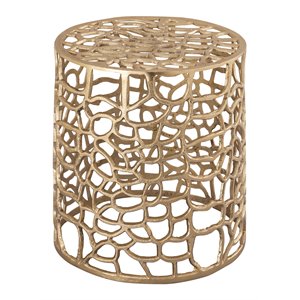 Pemberly Row Modern 16&quotH Transitional Aluminum Side Table in Gold