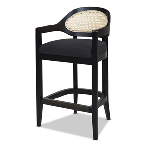 Pemberly Row 27&quot Back Counter-Height Bar Stool Natural Black Linen