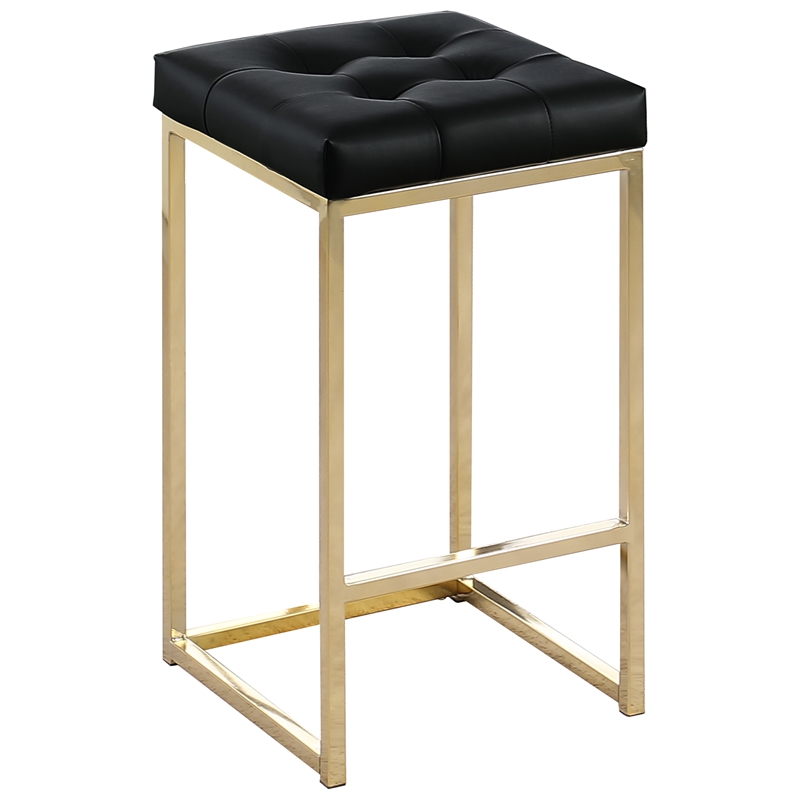 Pemberly Row Black Faux Leather Counter Height Stool in Gold (Set of 2)