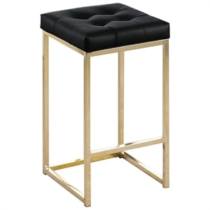 Pemberly Row Black Faux Leather Counter Height Stool in Gold (Set of 2)