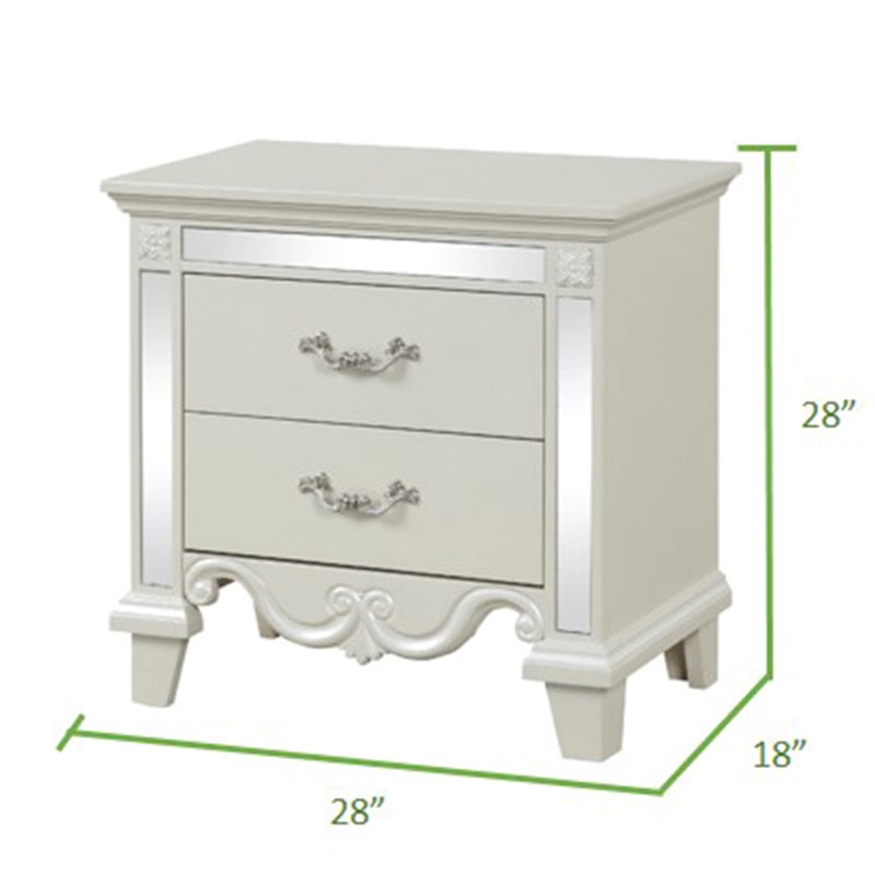Pemberly Row Modern Mirror Framed Nightstand made with Wood in Milky White