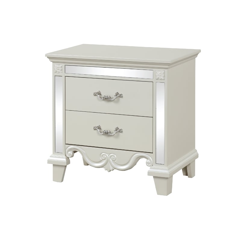 Pemberly Row Modern Mirror Framed Nightstand made with Wood in Milky White