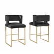 Pemberly Row Modern Black Velvet Bar Stools in Gold (Set of 2)