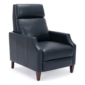 pemberly row midnight blue faux leather push back recliner with clip arm