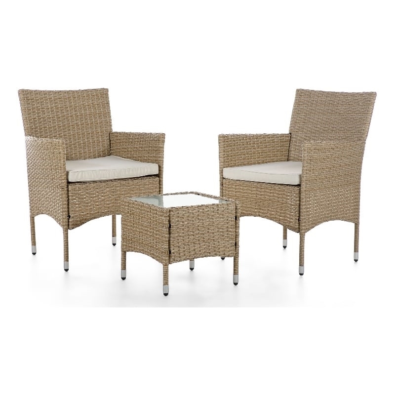 Pemberly Row 3-Piece Bistro Set in Natural PE Wicker / Rattan