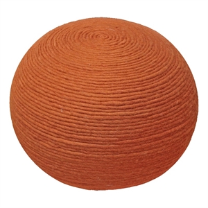Pemberly Row Modern Round Pouf in Orange Wool with Polyester Filling