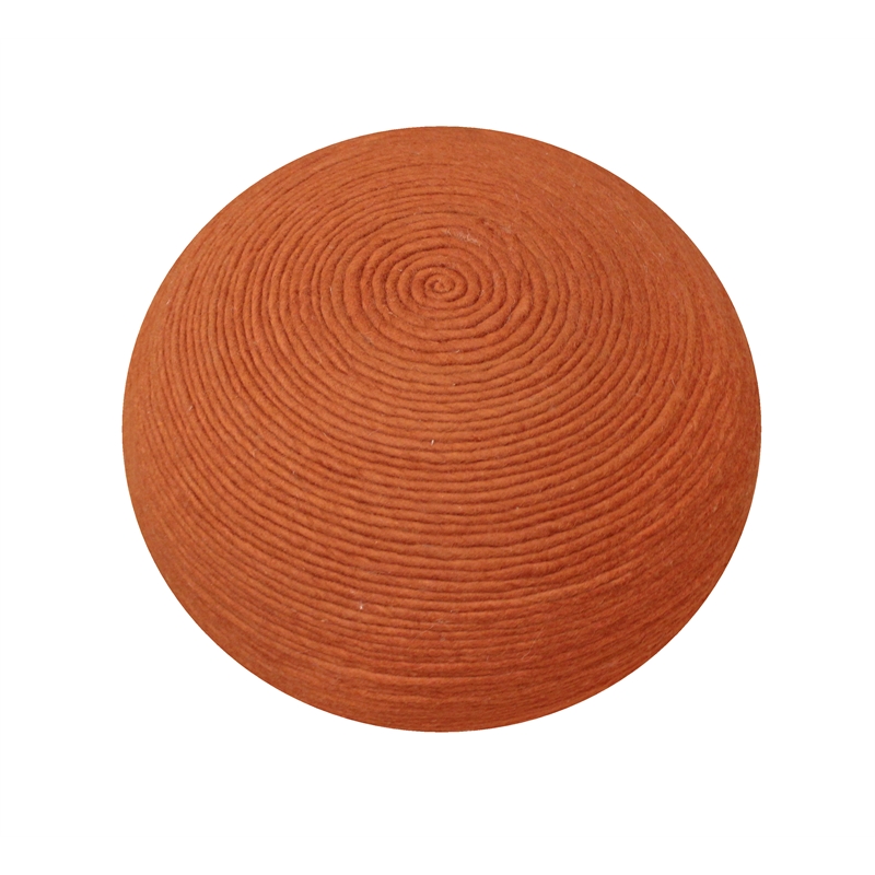 Pemberly Row Modern Round Pouf in Orange Wool with Polyester Filling