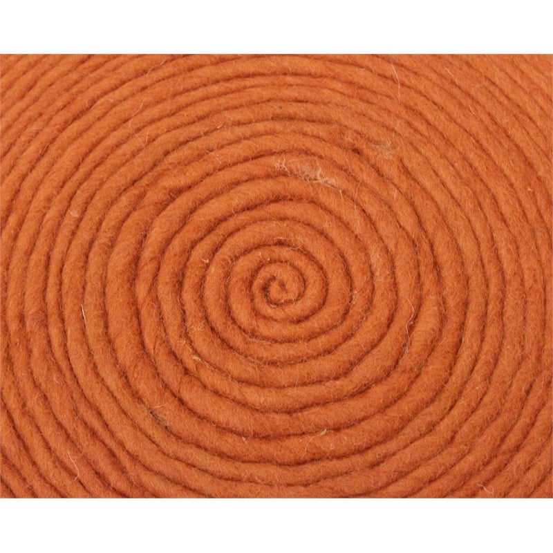 Pemberly Row Modern Round Pouf in Orange Wool with Polyester Filling