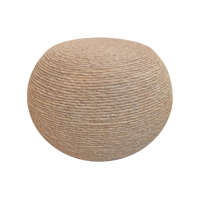 Pemberly Row Modern Round Pouf in Beige Wool with Polyester Filling
