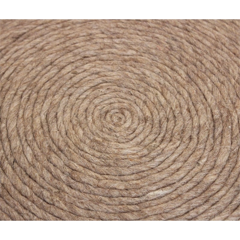 Pemberly Row Modern Round Pouf in Beige Wool with Polyester Filling