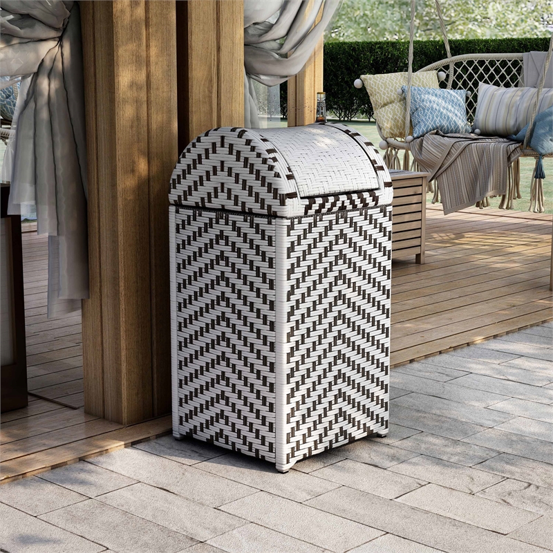 Pemberly Row Modern Aluminum and FE Wicker Trash Can in Black