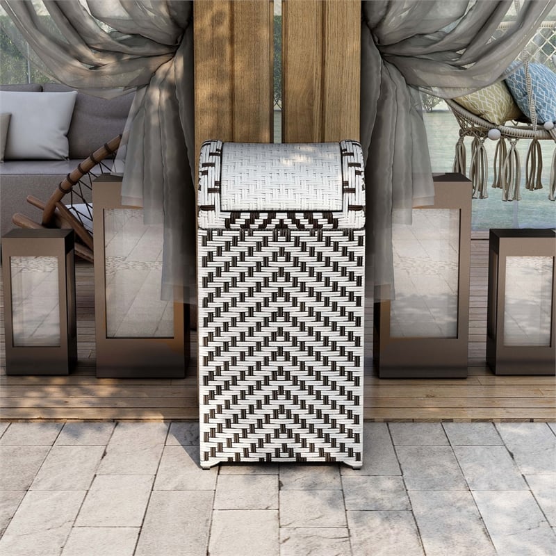 Pemberly Row Modern Aluminum and FE Wicker Trash Can in Black