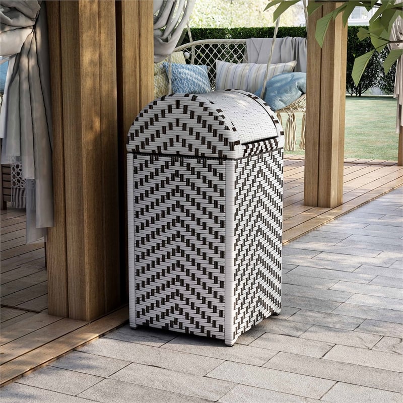 Pemberly Row Modern Aluminum and FE Wicker Trash Can in Black