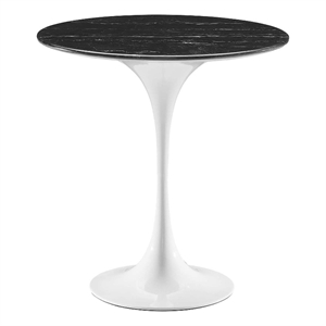 Pemberly Row 20&quot Round Modern Artificial Marble/Metal Side Table in Black/White