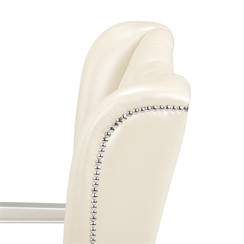 Pemberly Row Modern Tufted Leather Desk Chair - Creamy Pearl
