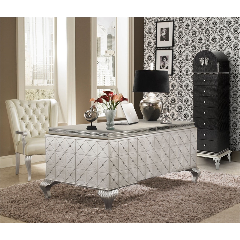 Pemberly Row Modern Tufted Leather Desk Chair - Creamy Pearl