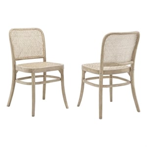 Pemberly Row 18.5&quot Rattan and Elm Wood Dining Side Chair in Gray (Set of 2)