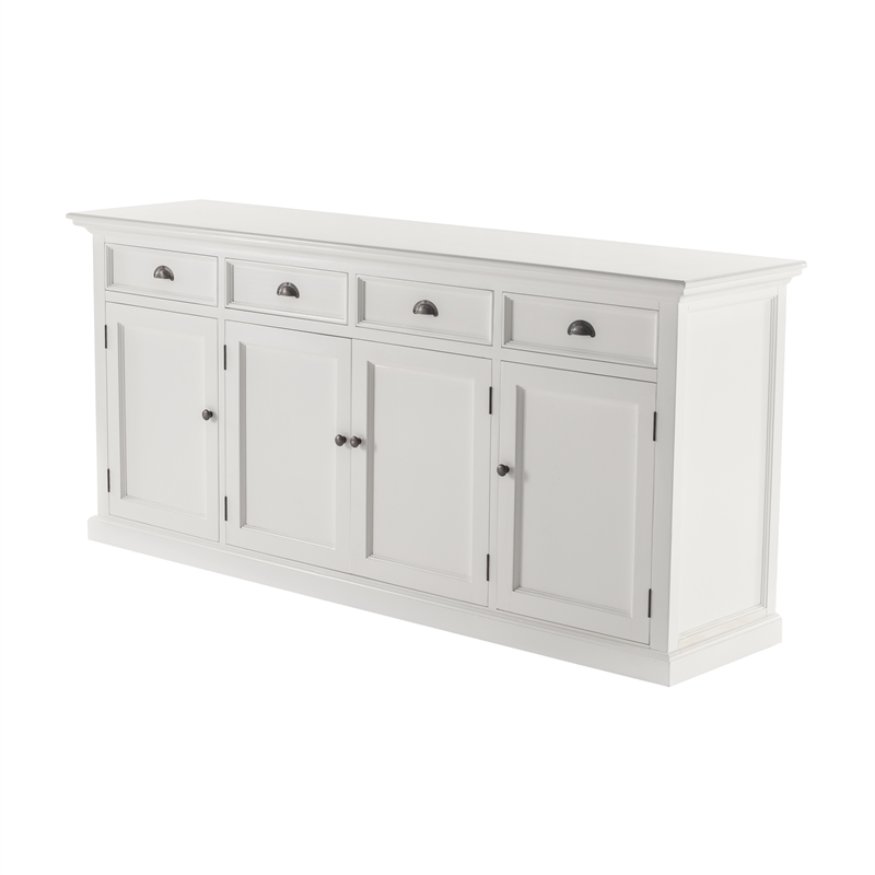 Pemberly Row Mahogany Wood Buffet with 4 Doors 4 Drawers in White