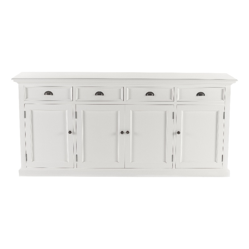 Pemberly Row Mahogany Wood Buffet with 4 Doors 4 Drawers in White