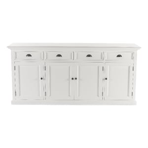Pemberly Row Mahogany Wood Buffet with 4 Doors 4 Drawers in White
