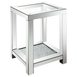 Pemberly Row Contemporary Square Glass Top Storage End Table in Mirrored
