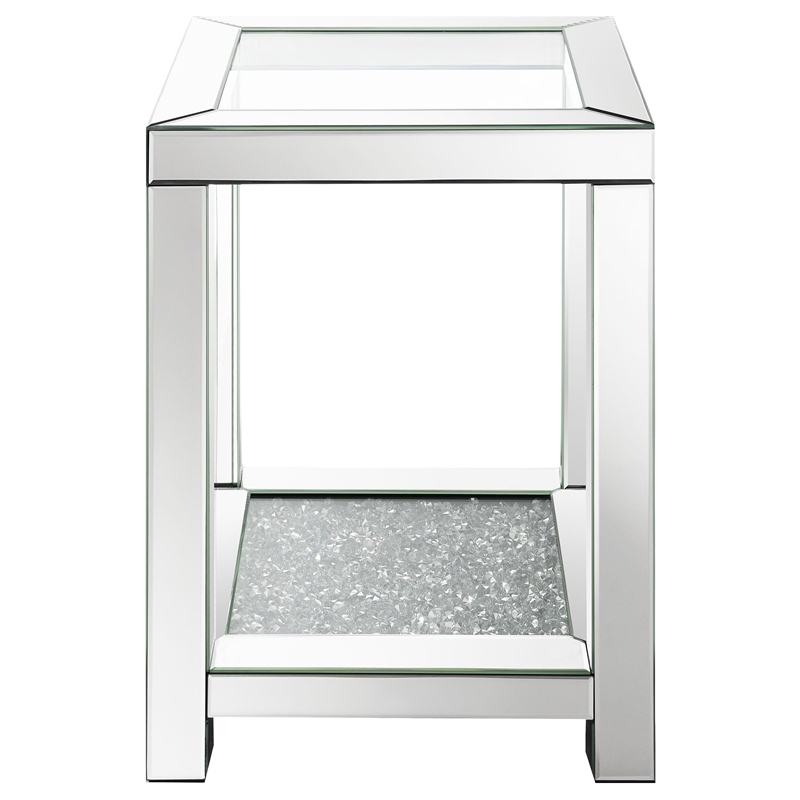 Pemberly Row Contemporary Square Glass Top Storage End Table in Mirrored