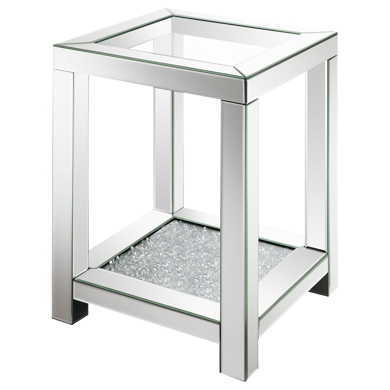 Pemberly Row Contemporary Square Glass Top Storage End Table in Mirrored