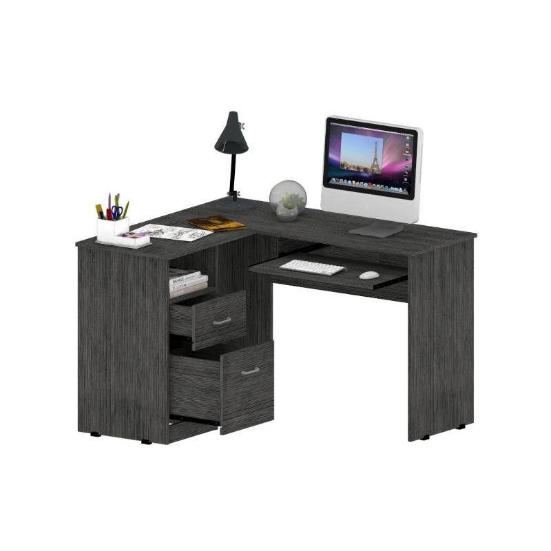 Pemberly Row Contemporary L Shape Desk Smokey Oak Engineered Wood