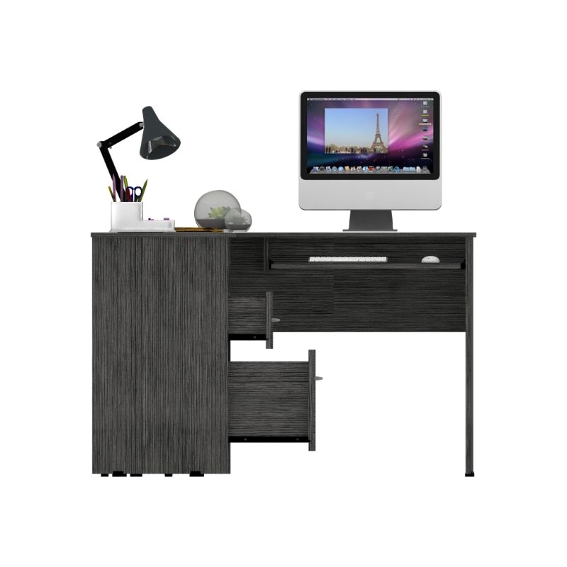 Pemberly Row Contemporary L Shape Desk Smokey Oak Engineered Wood