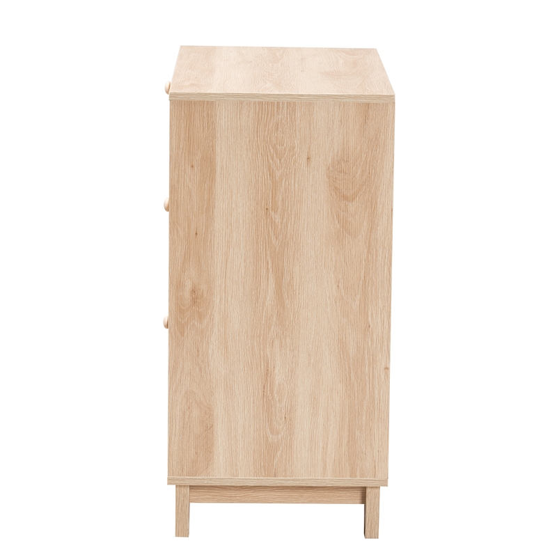 Pemberly Row Brown Wood and Natural Rattan 3-Drawer Storage Cabinet