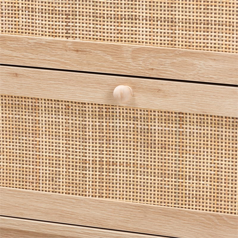 Pemberly Row Brown Wood and Natural Rattan 3-Drawer Storage Cabinet