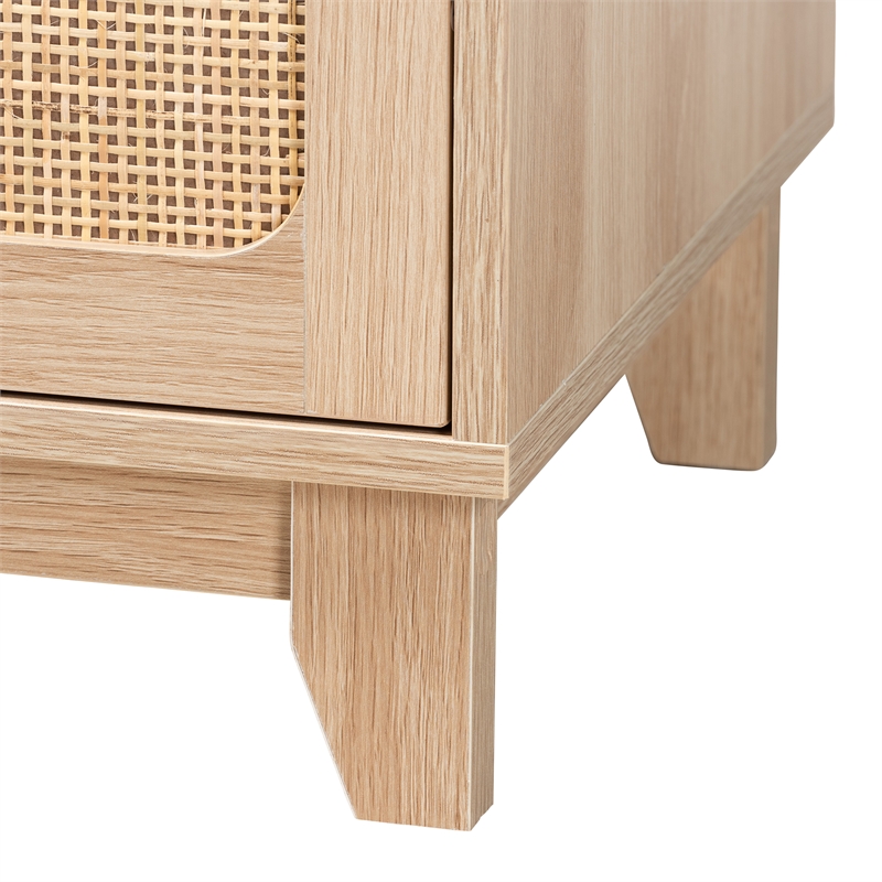 Pemberly Row Brown Wood and Natural Rattan 3-Drawer Storage Cabinet