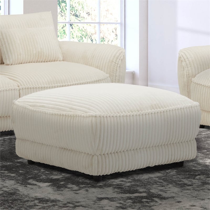 Pemberly Row Contemporary Fabric Ottoman with Casters in Ivory
