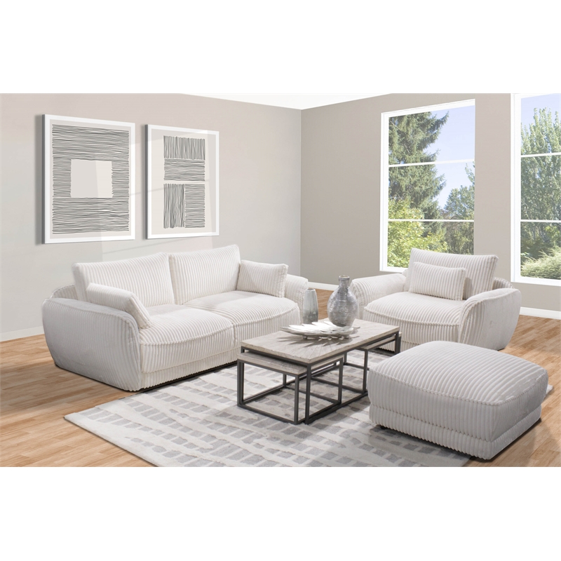 Pemberly Row Contemporary Fabric Ottoman with Casters in Ivory
