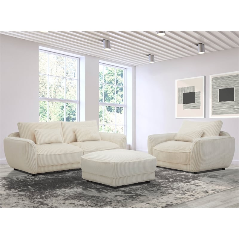 Pemberly Row Contemporary Fabric Ottoman with Casters in Ivory