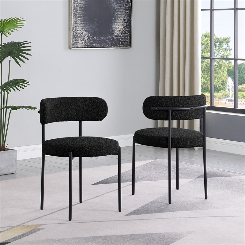 Pemberly Row Boucle Fabric Dining Chairs in Black Finish (Set of 2)