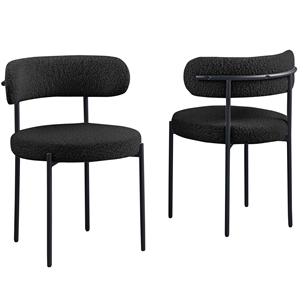 Pemberly Row Boucle Fabric Dining Chairs in Black Finish (Set of 2)