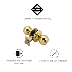 Pemberly Row Ball Keyed Brass Entry Door Knob in Polished Brass