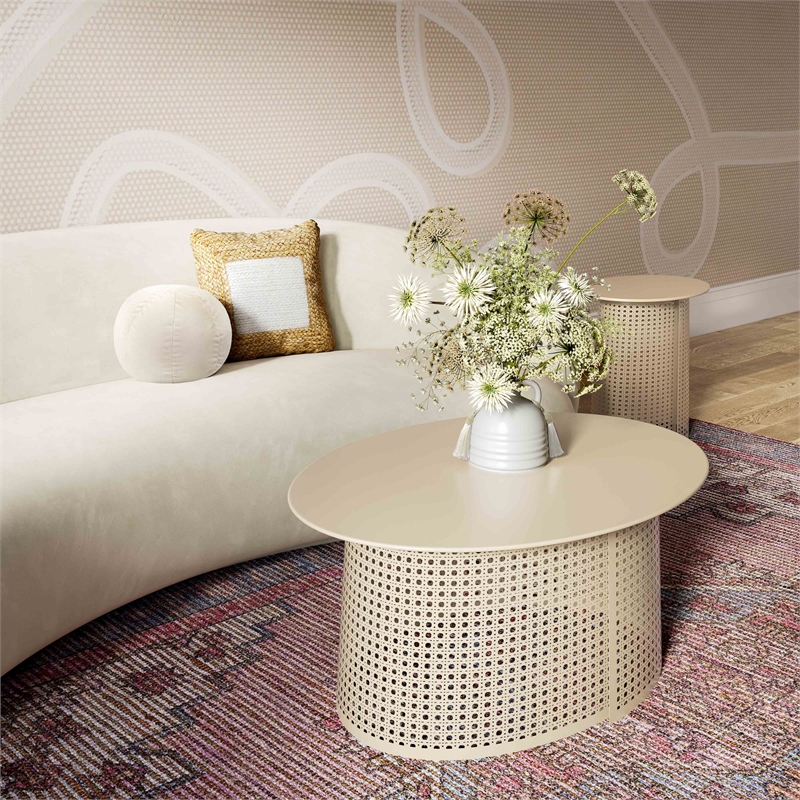 Pemberly Row Modern / Contemporary Eggnog Cream Iron Side Table