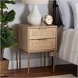 Pemberly Row Light Brown Wood and Gold Metal 2-Drawer End Table