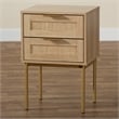 Pemberly Row Light Brown Wood and Gold Metal 2-Drawer End Table