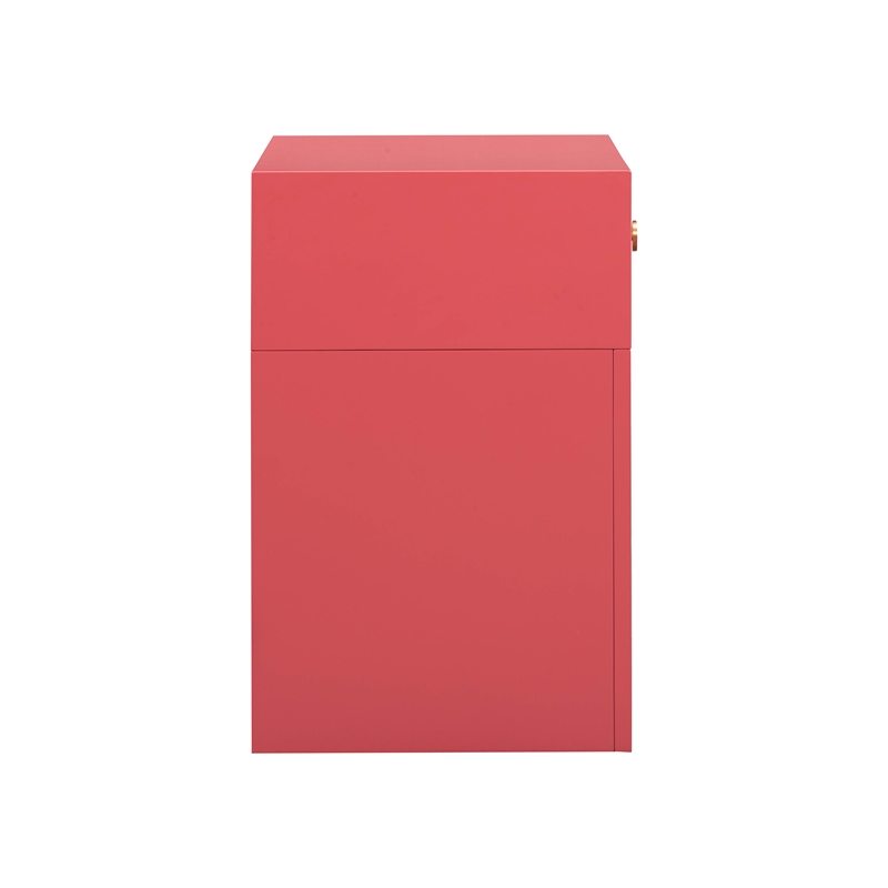 Pemberly Row Contemporary Suzie Coral Pink & Rattan Nightstand