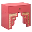Pemberly Row Contemporary Suzie Coral Pink & Rattan Nightstand