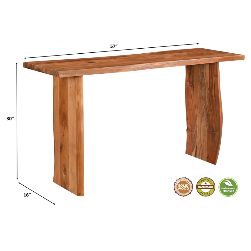 Pemberly Row Modern Live Edge Solid Wood Console Table in Brown