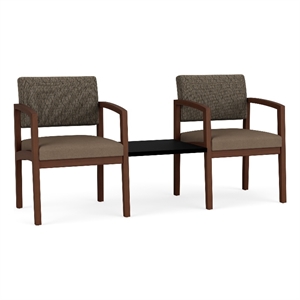 Pemberly Row 2-Seat Polyurethan/Fabric Reception Tandem in Walnut/Brown