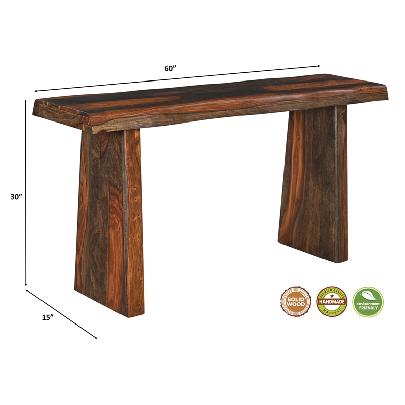 Pemberly Row Live Edge Solid Wood Console Table in Dark Brown