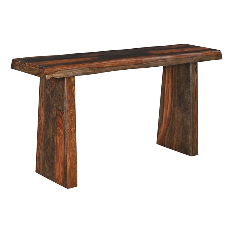 Pemberly Row Live Edge Solid Wood Console Table in Dark Brown