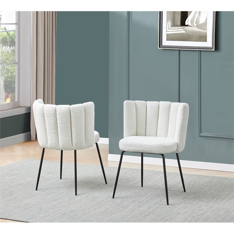 Pemberly Row Modern Cream Boucle Fabric Side Chairs (Set of 2)